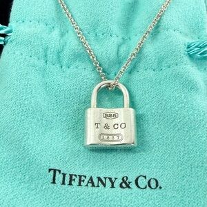 TIFFANY & CO. Vintage Sterling Silver 1837 Lock Padlock Charm Pendant Necklace